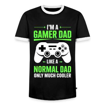Gamer Dad T-Shirt – Funny Father's Day Gift - Men's Ringer Shirt - black/white - Front - AI Model Female 172 light (172cm) & AI Model Male 178 light (178cm)