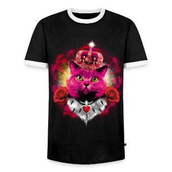 Pink Cat the Queen in Glow - Men's Ringer Shirt - black/white - Front - AI Model Female 172 light (172cm) & AI Model Male 178 light (178cm)