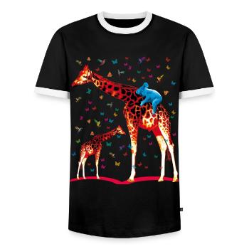 02 girafe, koala, colibris, les papillons - T-shirt contrasté Homme - noir/blanc - Devant - AI Model Female 172 light (172cm) & AI Model Male 178 light (178cm)