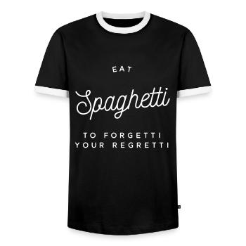 manger des spaghettis pour oublier vos regrettés - T-shirt contrasté Homme - noir/blanc - Devant - AI Model Female 172 light (172cm) & AI Model Male 178 light (178cm)