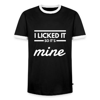 Je l’ai fait, c’est la mine. 2000 - T-shirt contrasté Homme - noir/blanc - Devant - AI Model Female 172 light (172cm) & AI Model Male 178 light (178cm)