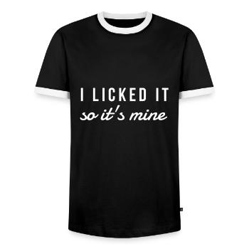 Je l’ai fait, c’est la mine. 2000 - T-shirt contrasté Homme - noir/blanc - Devant - AI Model Female 172 light (172cm) & AI Model Male 178 light (178cm)