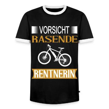Rentnerin E-Bike Radfahrerin - Männer Kontrast-T-Shirt - Schwarz/Weiß - Vorne - AI Model Female 172 light (172cm) & AI Model Male 178 light (178cm)