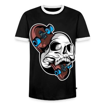 Skater Skateboard Skull Skateboarder - Men's Ringer Shirt - black/white - Front - AI Model Female 172 light (172cm) & AI Model Male 178 light (178cm)
