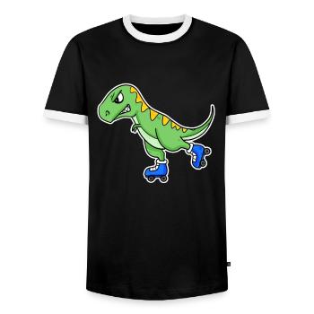 Inline Skating Dinosaur - Men's Ringer Shirt - black/white - Front - AI Model Female 172 light (172cm) & AI Model Male 178 light (178cm)