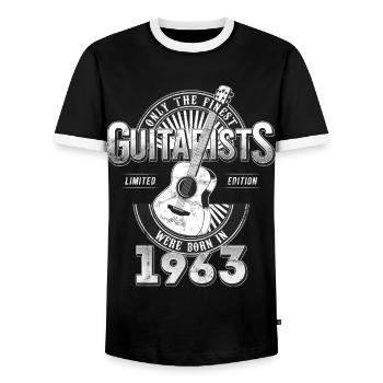 Only the finest Guitarists were born in 1963 - Männer Kontrast-T-Shirt - Schwarz/Weiß - Vorne - AI Model Female 172 light (172cm) & AI Model Male 178 light (178cm)