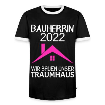 Bauherrin Hausbau Baustelle Richtfest 2022 - Männer Kontrast-T-Shirt - Schwarz/Weiß - Vorne - AI Model Female 172 light (172cm) & AI Model Male 178 light (178cm)