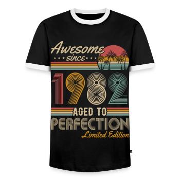 Né en 1982 Vintage Anniversaire Rétro - T-shirt contrasté Homme - noir/blanc - Devant - AI Model Female 172 light (172cm) & AI Model Male 178 light (178cm)