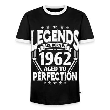 Né en 1962 Année de naissance Cadeau d’anniversaire - T-shirt contrasté Homme - noir/blanc - Devant - AI Model Female 172 light (172cm) & AI Model Male 178 light (178cm)