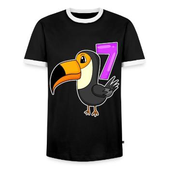 7 Jahre alt - 7. Geburtstag - Tukan Vogel Motiv - Männer Kontrast-T-Shirt - Schwarz/Weiß - Vorne - AI Model Female 172 light (172cm) & AI Model Male 178 light (178cm)