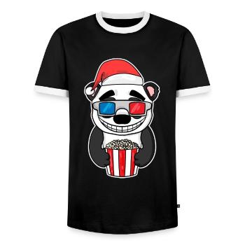 Noël Panda Bear Popcorn Cinéma - T-shirt contrasté Homme - noir/blanc - Devant - AI Model Female 172 light (172cm) & AI Model Male 178 light (178cm)