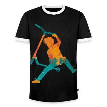 trottinette freestyle - T-shirt contrasté Homme - noir/blanc - Devant - AI Model Female 172 light (172cm) & AI Model Male 178 light (178cm)