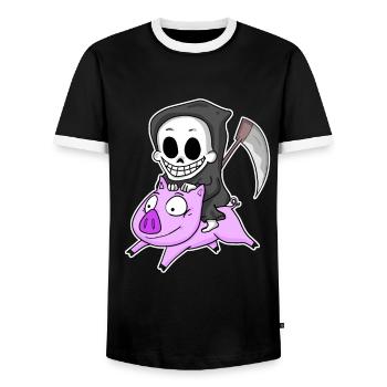 Faucheuse et Cochon - T-shirt contrasté Homme - noir/blanc - Devant - AI Model Female 172 light (172cm) & AI Model Male 178 light (178cm)
