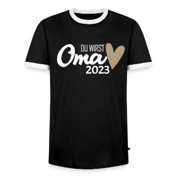 Oma 2023 - Werdende Oma 2023 - Männer Kontrast-T-Shirt - Schwarz/Weiß - Vorne - AI Model Female 172 light (172cm) & AI Model Male 178 light (178cm)
