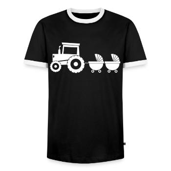 Traktor mit Babywagen - Zwillinge - Männer Kontrast-T-Shirt - Schwarz/Weiß - Vorne - AI Model Female 172 light (172cm) & AI Model Male 178 light (178cm)