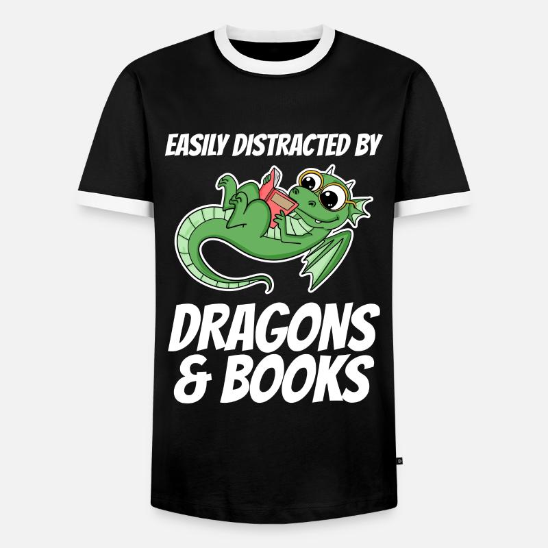 Buch Bücher Drache Drachen Geschenk - Männer Kontrast-T-Shirt - Schwarz/Weiß