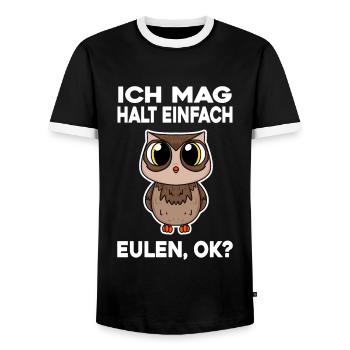 Ich mag halt einfach Eulen - Männer Kontrast-T-Shirt - Schwarz/Weiß - Vorne - AI Model Female 172 light (172cm) & AI Model Male 178 light (178cm)