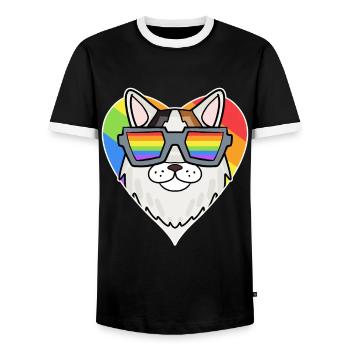LGBT Cat Turkish Van Rainbow - Men's Ringer Shirt - black/white - Front - AI Model Female 172 light (172cm) & AI Model Male 178 light (178cm)