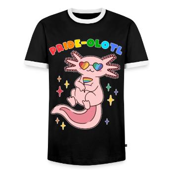 Axolotl Pride LGBTQ Pride Gift - Men's Ringer Shirt - black/white - Front - AI Model Female 172 light (172cm) & AI Model Male 178 light (178cm)