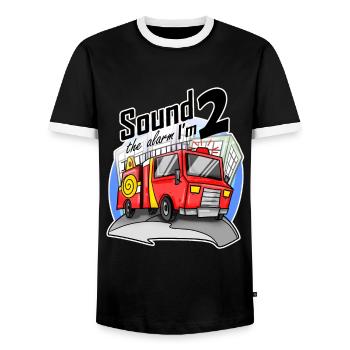 2 ans Jeune camion de pompiers voiture - T-shirt contrasté Homme - noir/blanc - Devant - AI Model Female 172 light (172cm) & AI Model Male 178 light (178cm)