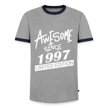 1997 - Jahrgang 1997 - Männer Kontrast-T-Shirt - Grau/Navy  - Vorne - AI Model Female 172 light (172cm) & AI Model Male 178 light (178cm)