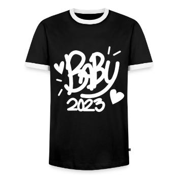 Bébé 2023 - Naissance Enceinte 2023 Grossesse - T-shirt contrasté Homme - noir/blanc - Devant - AI Model Female 172 light (172cm) & AI Model Male 178 light (178cm)