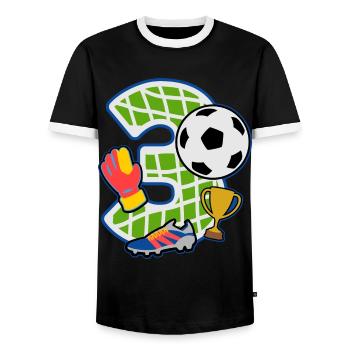 Football 3rd birthday party number 3 - 3 years - Men's Ringer Shirt - black/white - Front - AI Model Female 172 light (172cm) & AI Model Male 178 light (178cm)