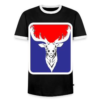 Hunter Funny Roebuck Deer Logo | Colors can be changed - Men's Ringer Shirt - black/white - Front - AI Model Female 172 light (172cm) & AI Model Male 178 light (178cm)
