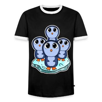 Penguins - Men's Ringer Shirt - black/white - Front - AI Model Female 172 light (172cm) & AI Model Male 178 light (178cm)