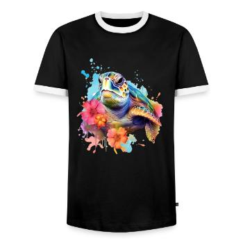 Eine farbenfrohe Schildkröte im Watercolor Style - Männer Kontrast-T-Shirt - Schwarz/Weiß - Vorne - AI Model Female 172 light (172cm) & AI Model Male 178 light (178cm)