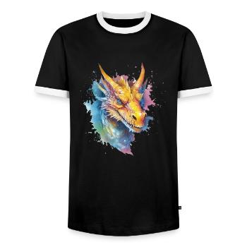 Ein farbenfroher Drache im Watercolor Style - Männer Kontrast-T-Shirt - Schwarz/Weiß - Vorne - AI Model Female 172 light (172cm) & AI Model Male 178 light (178cm)