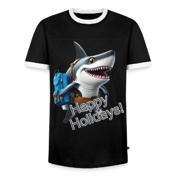 Happy Shark - Men's Ringer Shirt - black/white - Front - AI Model Female 172 light (172cm) & AI Model Male 178 light (178cm)
