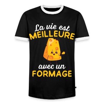 La Vie Est Meilleure Avec un fromage - T-shirt contrasté Homme - noir/blanc - Devant - AI Model Female 172 light (172cm) & AI Model Male 178 light (178cm)