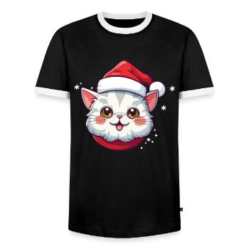 Cat Christmas Christmas Cat Cute Cartoon - Men's Ringer Shirt - black/white - Front - AI Model Female 172 light (172cm) & AI Model Male 178 light (178cm)