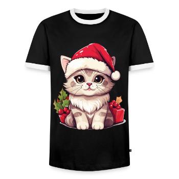 Cat Christmas Christmas Cat Cute Cartoon - Men's Ringer Shirt - black/white - Front - AI Model Female 172 light (172cm) & AI Model Male 178 light (178cm)