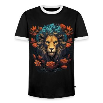lion, tête de lion, fort, sauvage, fierté, courageux, royal, - T-shirt contrasté Homme - noir/blanc - Devant - AI Model Female 172 light (172cm) & AI Model Male 178 light (178cm)