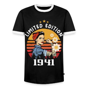 Retro Birth Year 1941 Vintage Birthday 1941 - Men's Ringer Shirt - black/white - Front - AI Model Female 172 light (172cm) & AI Model Male 178 light (178cm)