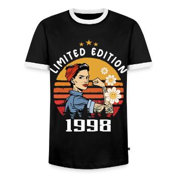 Retro Birth Year 1998 Vintage Birthday 1998 - Men's Ringer Shirt - black/white - Front - AI Model Female 172 light (172cm) & AI Model Male 178 light (178cm)