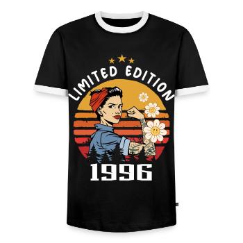 Retro Birth Year 1996 Vintage Birthday 1996 - Men's Ringer Shirt - black/white - Front - AI Model Female 172 light (172cm) & AI Model Male 178 light (178cm)