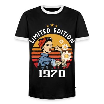 Retro Geburtsjahr 1970 Vintage Geburtstag 1970 - Männer Kontrast-T-Shirt - Schwarz/Weiß - Vorne - AI Model Female 172 light (172cm) & AI Model Male 178 light (178cm)
