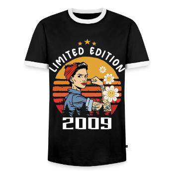 Rétro Année de naissance 2009 Millésime Anniversaire 2009 - T-shirt contrasté Homme - noir/blanc - Devant - AI Model Female 172 light (172cm) & AI Model Male 178 light (178cm)