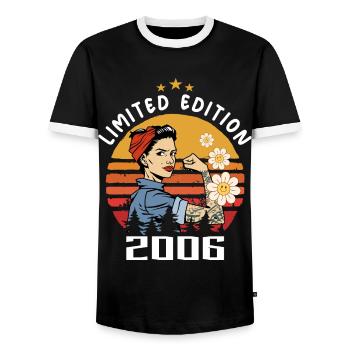 Retro Birth Year 2006 Vintage Birthday 2006 - Men's Ringer Shirt - black/white - Front - AI Model Female 172 light (172cm) & AI Model Male 178 light (178cm)