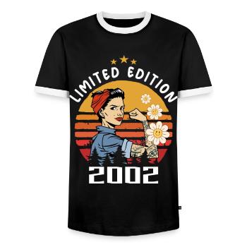 Retro Birth Year 2002 Vintage Birthday 2002 - Men's Ringer Shirt - black/white - Front - AI Model Female 172 light (172cm) & AI Model Male 178 light (178cm)