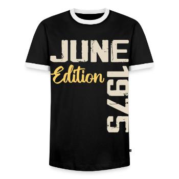 Né(e) en Juin 1975 Cadeau Juin 1975 Anniversaire - T-shirt contrasté Homme - noir/blanc - Devant - AI Model Female 172 light (172cm) & AI Model Male 178 light (178cm)