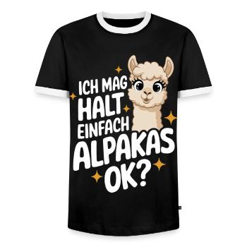 Alpaca llama alpacas animal - Men's Ringer Shirt - black/white - Front - AI Model Female 172 light (172cm) & AI Model Male 178 light (178cm)