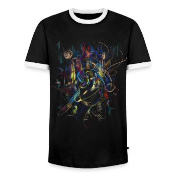 abstract - Men's Ringer Shirt - black/white - Front - AI Model Female 172 light (172cm) & AI Model Male 178 light (178cm)