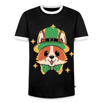 Leprechaun Lucky Corgi - Men's Ringer Shirt - black/white - Front - AI Model Female 172 light (172cm) & AI Model Male 178 light (178cm)