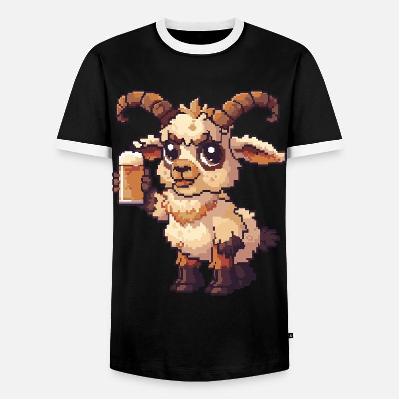 Bergziege Pixel Bier - Männer Kontrast-T-Shirt - Schwarz/Weiß