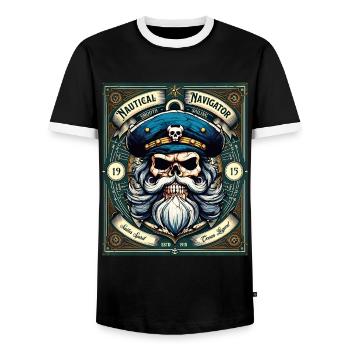 Sailor Skull Skull Captain Ahoy Ship - Men's Ringer Shirt - black/white - Front - AI Model Female 172 light (172cm) & AI Model Male 178 light (178cm)