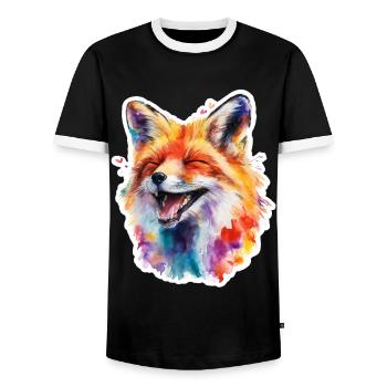 Bunter Fuchs in Aquarell - Männer Kontrast-T-Shirt - Schwarz/Weiß - Vorne - AI Model Female 172 light (172cm) & AI Model Male 178 light (178cm)